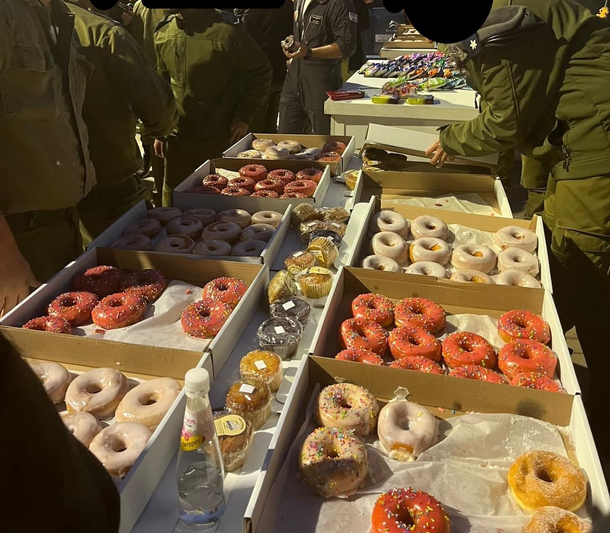 Boxes of doughnuts shared with soldiers during Chanukah